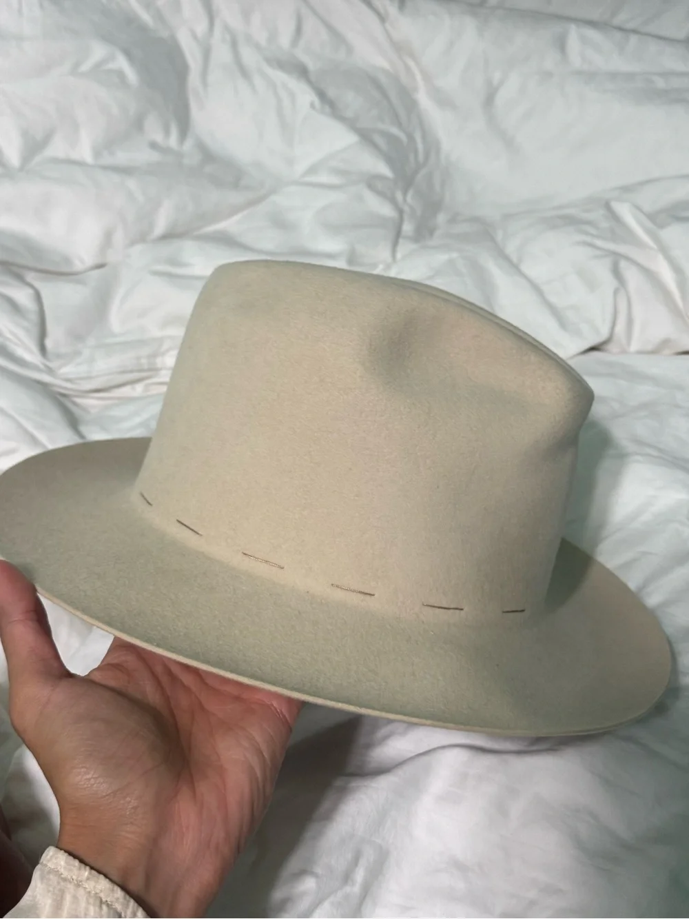 Noah Marion Tear Drop Braver Hat Fedora Flat Brim in Sahara Beige